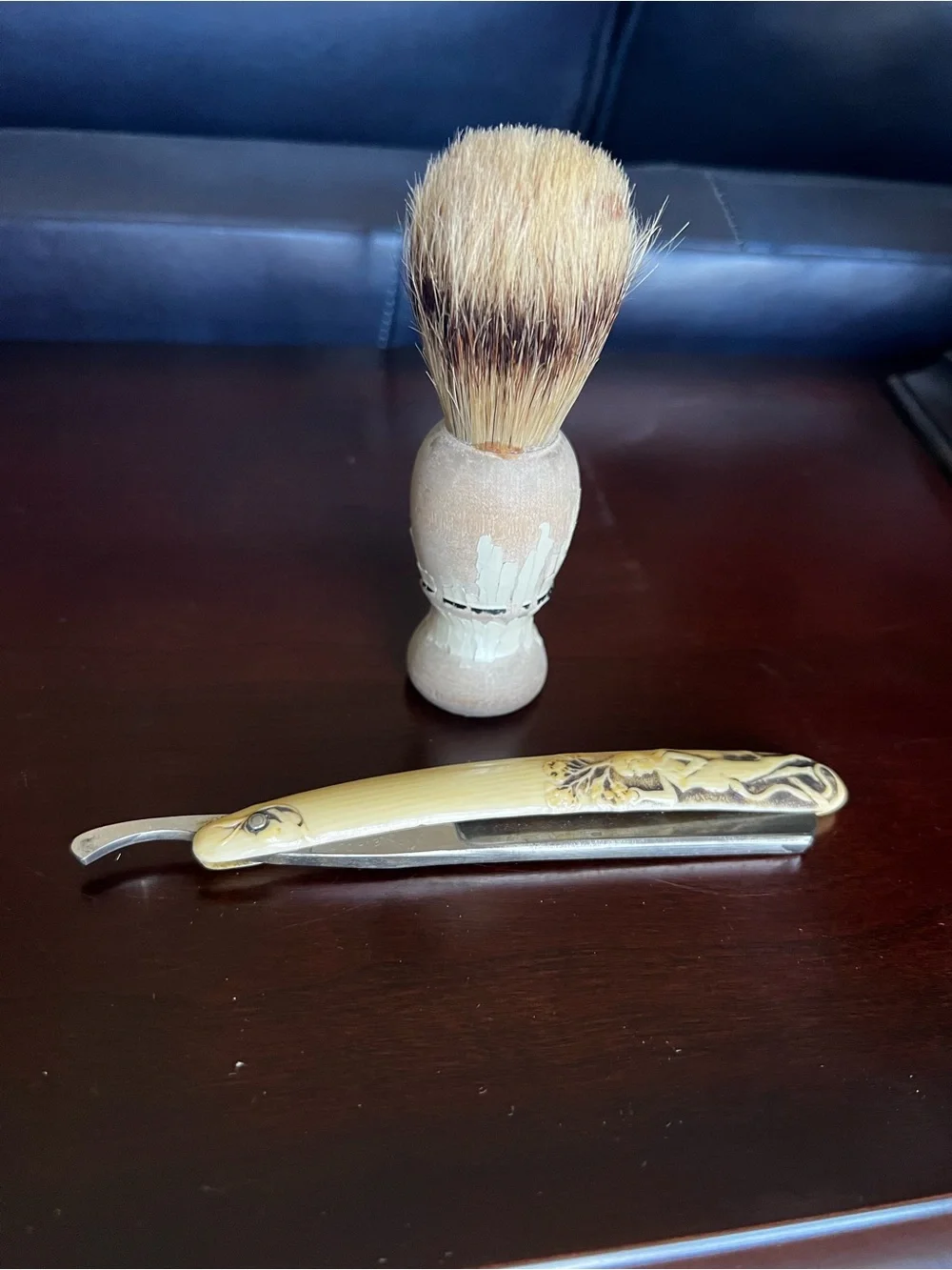 Antique Vintage Shaving Set with Garden of Eden Motif
